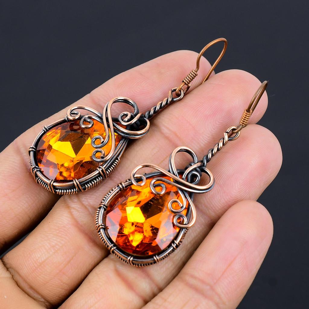 Honey Topaz Jewelry, 999 Copper Wire Wrapped Earrings, Handmade Gemstone Jewelry Earrings For Memorial Day