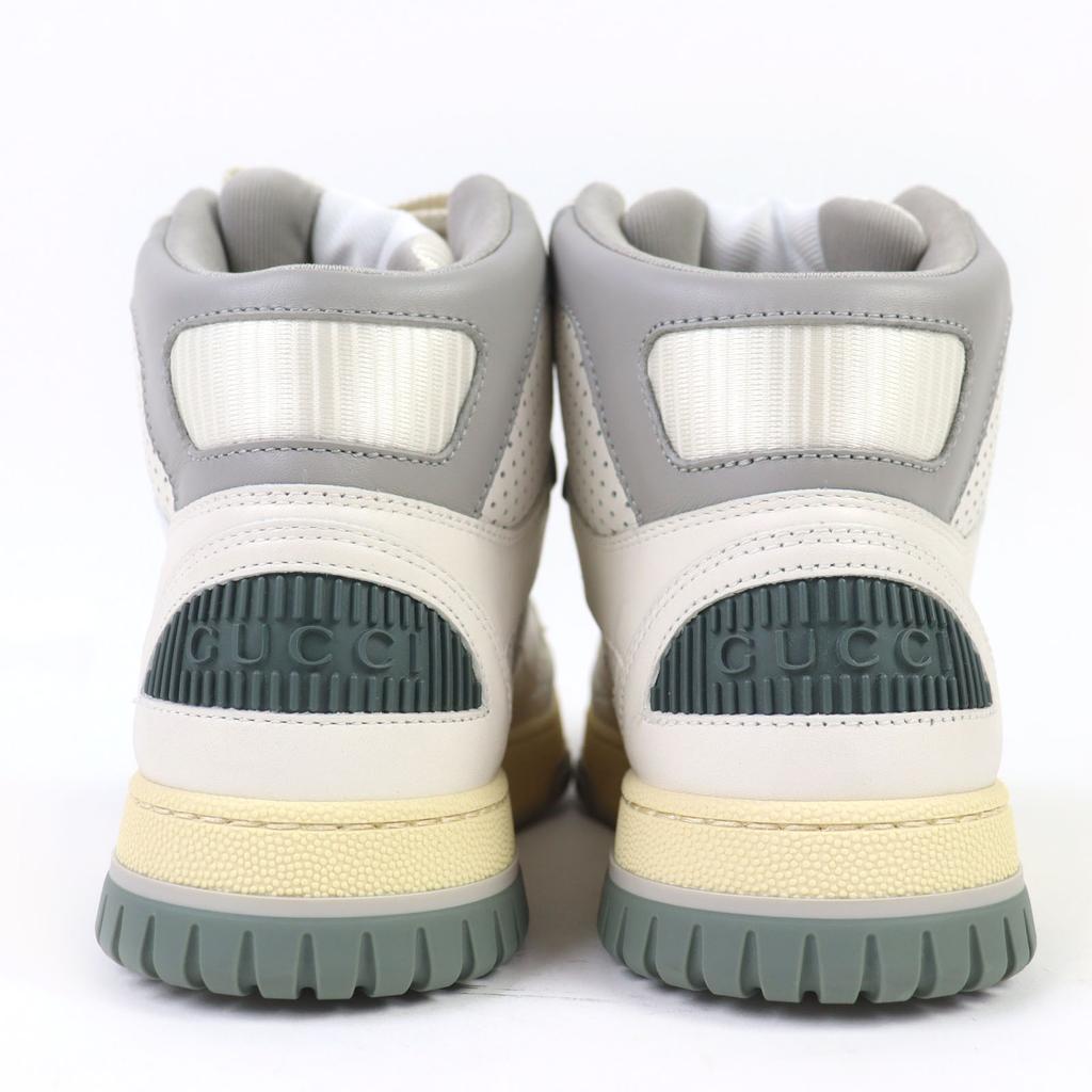 Makellose GUCCI Sneaker Interlocking G High-Top Weiß Khaki Leder Damen 36.5 Gebraucht