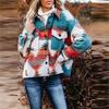 Women Casual Fashion Retro Ethnic Geometric Print Long-sleeved Woolen Coat