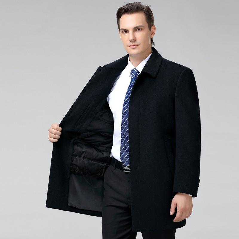 Cashmere coat, middle-aged autumn and winter mid-length dad's loose woolen jacket, warm casual jacket for men