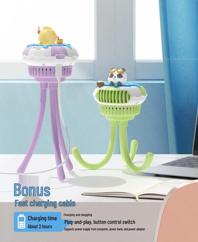 Wind-Powered Octopus Baby Stroller Fan: Cute, Bladeless, Electric for Kids