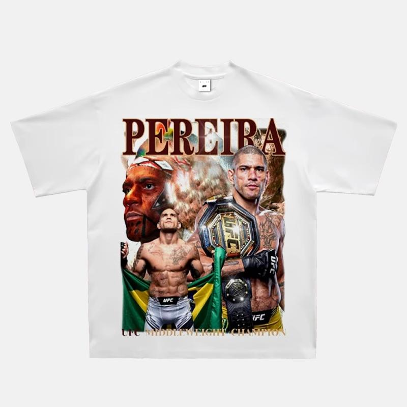 2025 New Fashion 100% Cotton Men T-shirt Fight Y2k Printing Short Sleeve American Retro Small Neckline Fighting Top Retro Top