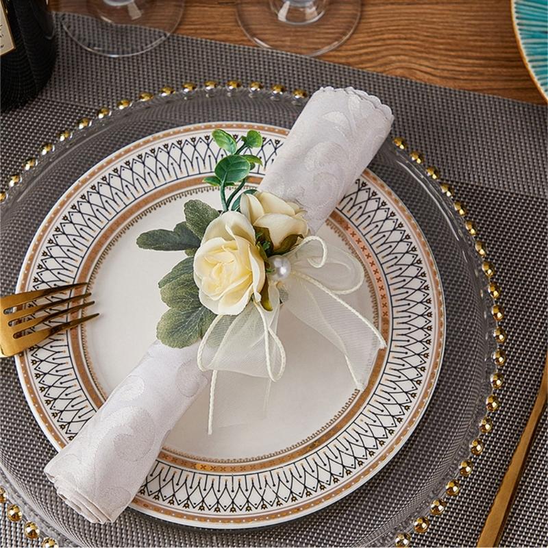 Pack of 6 Elegant Floral Table Decors Napkin Rings Faux Flower Napkin Rings Unique Table Decors for Various Occasion