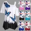 T-shirt a tunica a maniche corte con stampa a farfalla moda donna T-shirt a tunica a maniche corte camicetta ampia Top T-shirt moda taglie forti