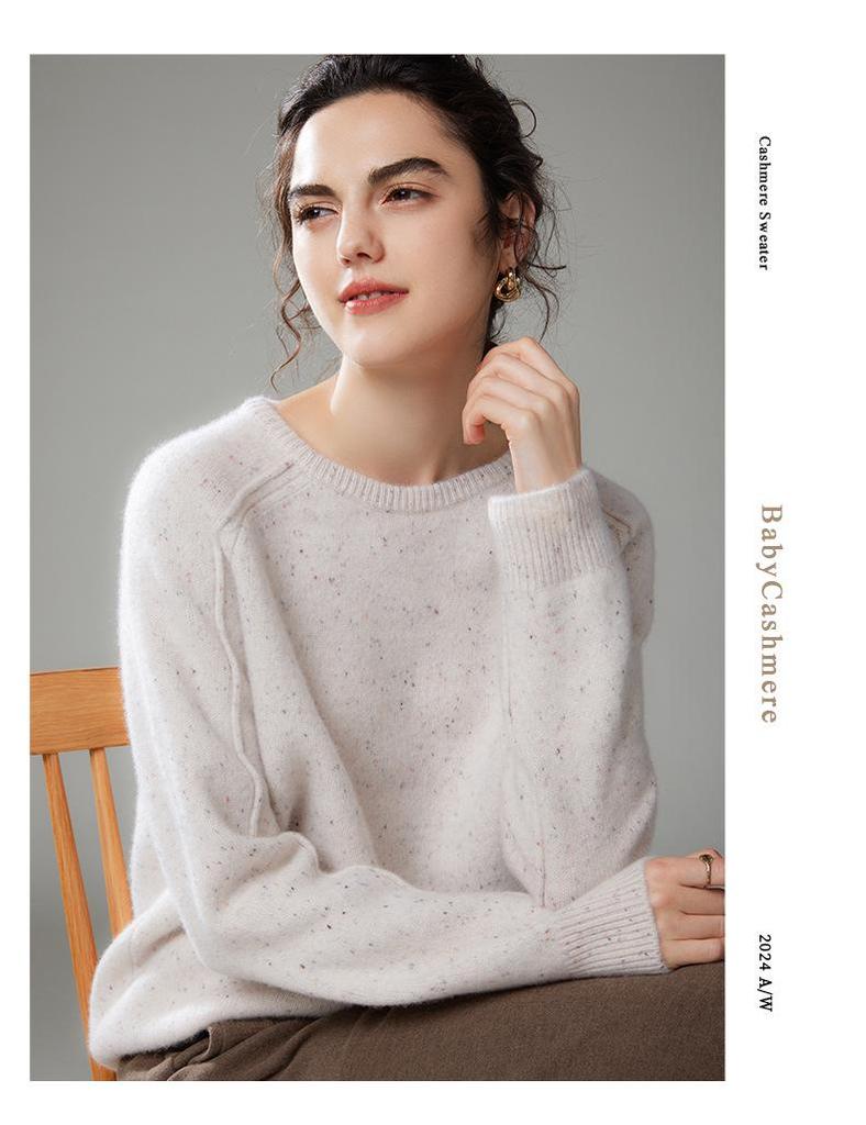 2024 Autumn/Winter Women's Korean Style Round Neck Loose Fit Cashmere Wool Sweater.