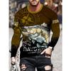 Men's T-Shirts Fashion Fishing Pattern Print Outdoor Sports Long Sleeve T-Shirt Autumn Quick-Dry Streetwear