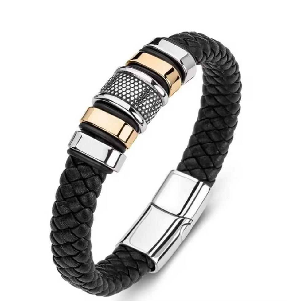 Мужской модный плетеный кожаный браслет с высококачественной магнитной застежкой из сплава