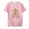 Cute Capybara Loves Bubble Tea Print Women Kids T-Shirt Summer Children's Short-sleeved Casual Pink Tops Adults Boys Girls Gifts