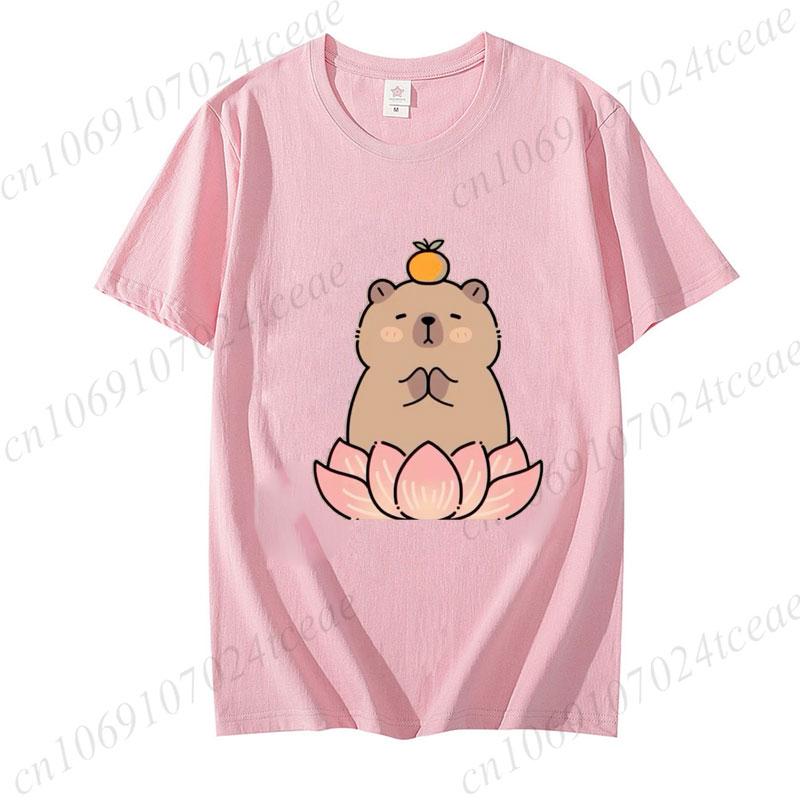 Cute Capybara Loves Bubble Tea Print Women Kids T-Shirt Summer Children's Short-sleeved Casual Pink Tops Adults Boys Girls Gifts