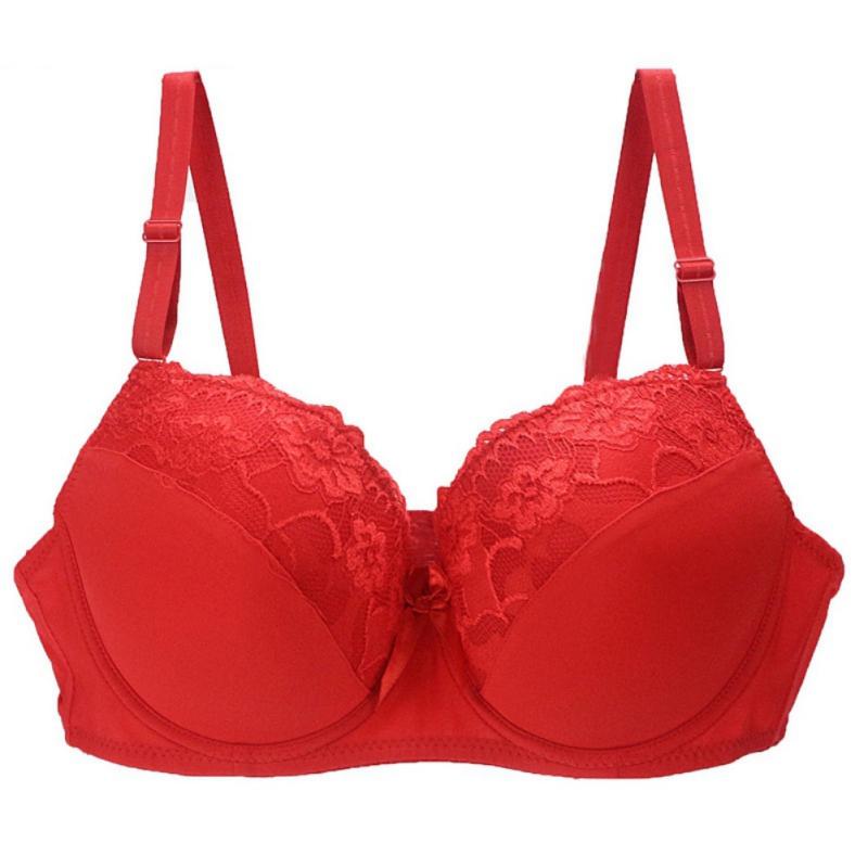 Women's Embroidered Lace Bra Deep V Gathering Bra Adjustable Strap