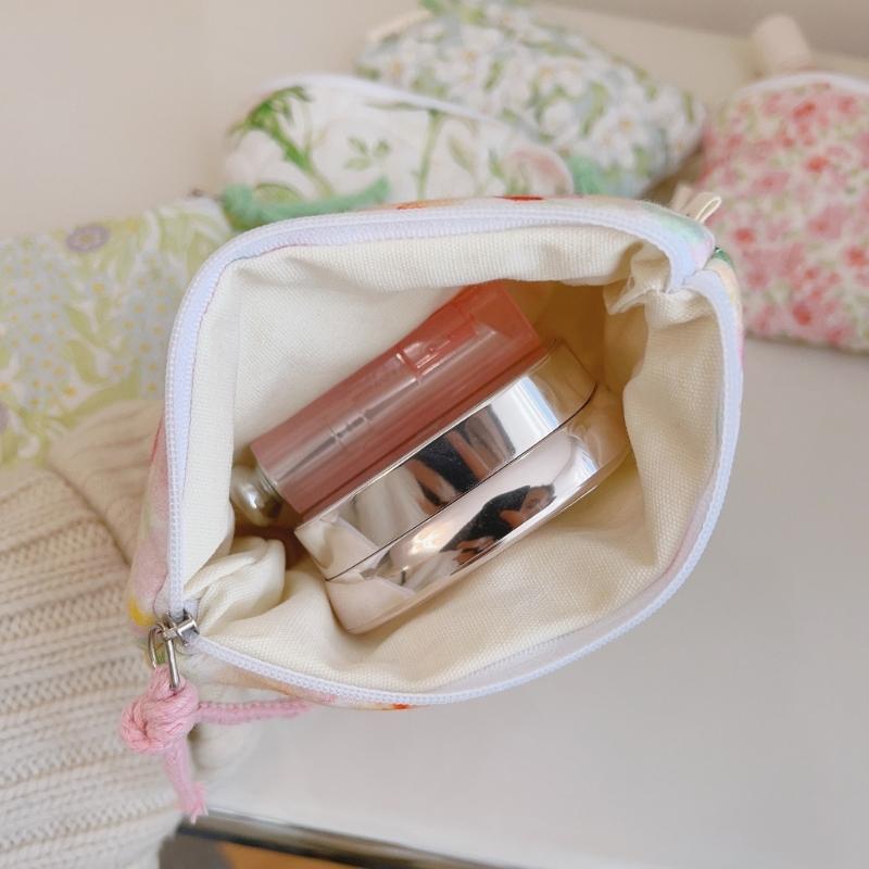 Elegant Flower Print Cosmetic Pouches Compact Cotton Storage Bag Makeup Bag For Lipstick And Essential