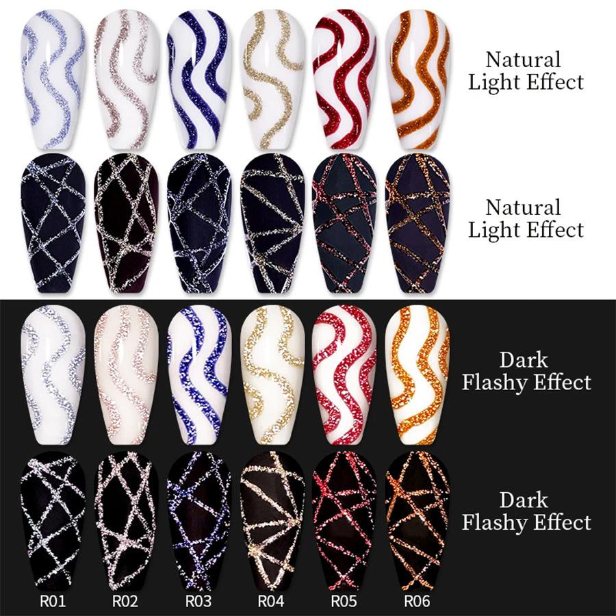 3D Metallic Nail Line Gel High Shine Reflective Flash Chrome DIY & Salon Use Dazzling Sparkle Nail Art Stripe Gel