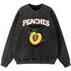 Peaches Records Womens Vintage Washed Cotton Sweatshirt Autumn Thin style High Quality Hoodie Street Casual