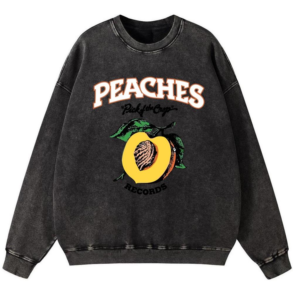 Peaches Records Womens Vintage Washed Cotton Sweatshirt Autumn Thin Style High Quality Hoodie Street Casual