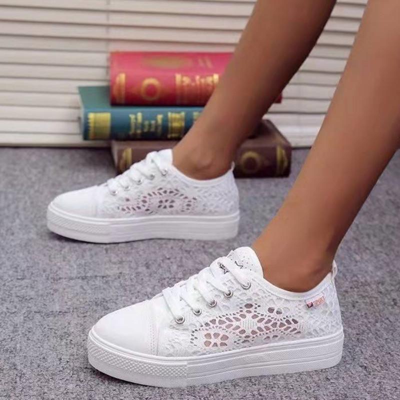 Calzature Primavera Estate Scarpe da Donna Taglie Forti Rete Vuota Traspiranti Scarpe Casual con Zeppa Donna.