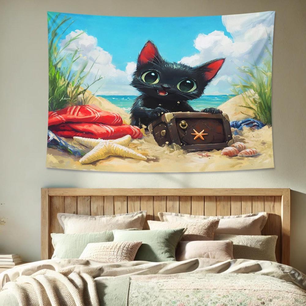 Black Cat Floating Lilie Lotus Lake Starry Night Tapestry Room Decoration Home Decor Bedroom Wall Hanging Fabric