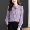 Spring 2025 French Chiffon Ribbon Shirt - Age-Reducing Long Sleeve Top for Women
