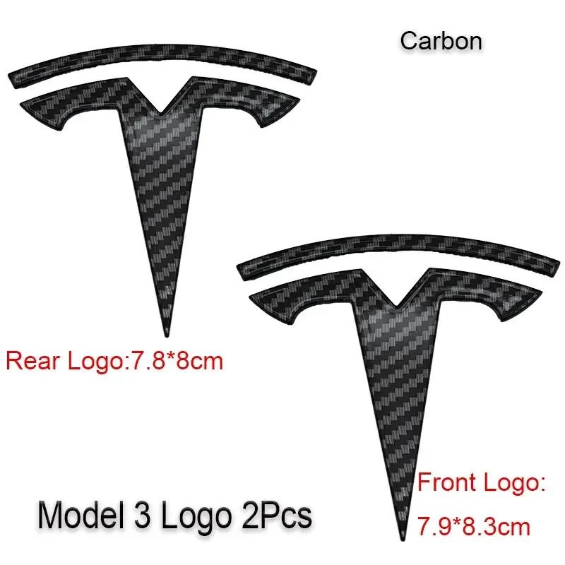 Car Sticker Tesla 2Pcs 3D ABS Black Chrome Red Carbon Car Front Hood Emblem Rear Trunk Badge Sticker For Tesla 3 Y Decals Access