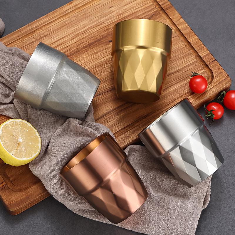 Korean Style Double-Layer Stainless Steel Cup - Anti-Scald Gold Cup for Tea, Beverage, and Beer