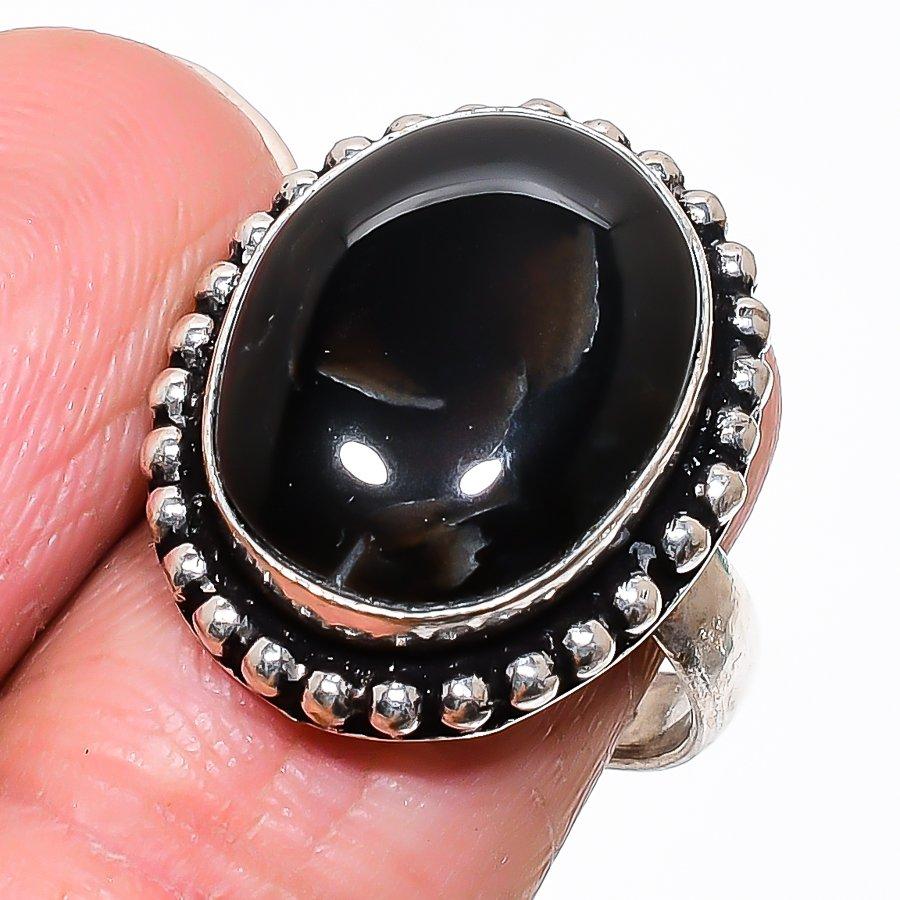 

Natural Black Onyx Gemstone 925 Sterling Silver Jewelry Ring Size 7 p4e27