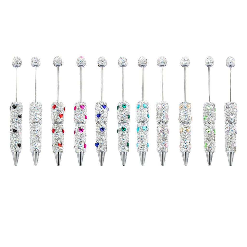 6pcs Glittering Beadable Pen Ballpoint Pen Black Ink Pen 1.0mm Smooth Writing Pen Rhinestones Fancy Pen School Supplies