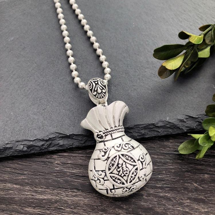 Vintage Thai silver long necklace flower pendant simple long sweater chain accessories women