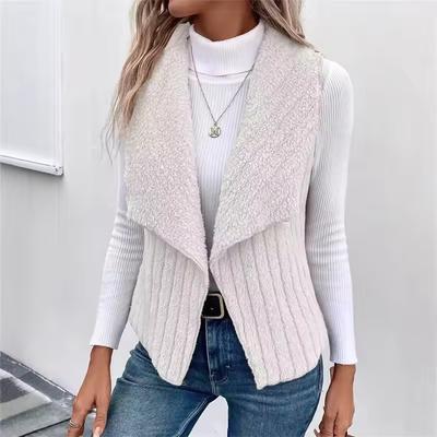 Damen Lässig Einfarbig Plüschweste Damen Herbst Winter Allround-Stil Warm halten Ärmellos Revers Slim Westen Mantel Weiblich