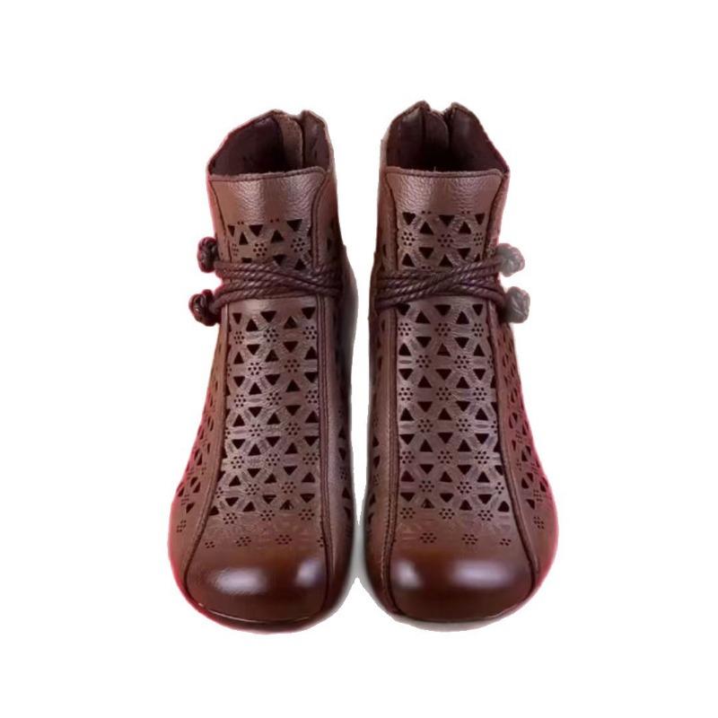 Flat bottom leather hollow short boots women's spring new mesh mesh soft sole thick heel retro Martin cool boots women