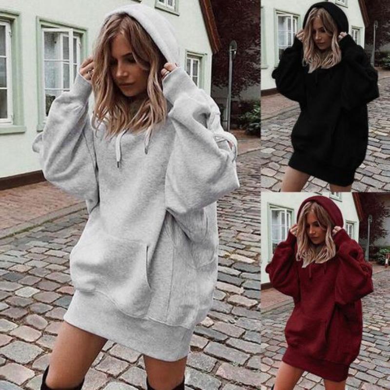 Women's Solid Color Pullover Hooded Loose Long Sleeved Thickened Hoodie for Women