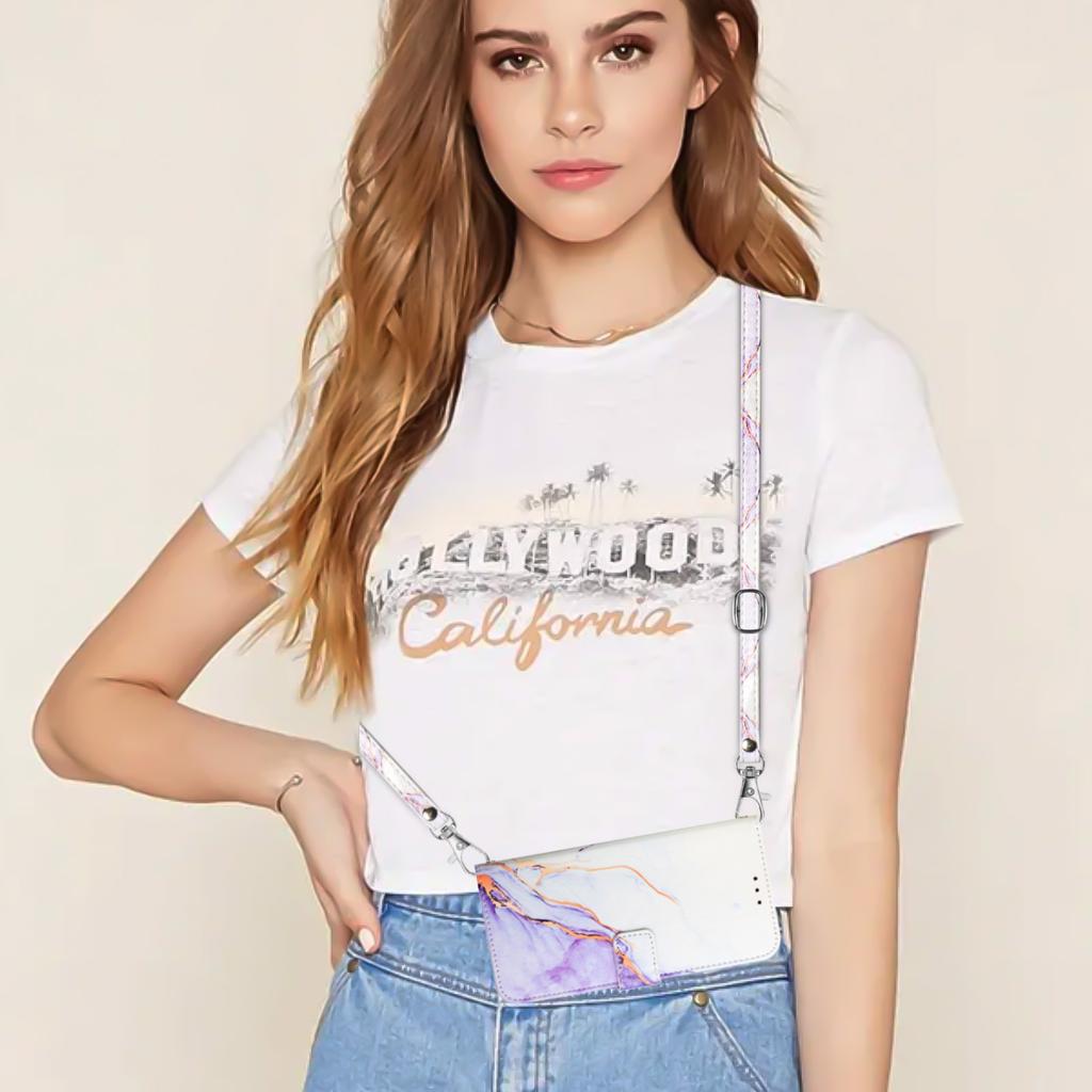 For Xiaomi Redmi A3/Poco C61 4G Leather Case with Shoulder Strap Marble Pattern Phone Stand Cover