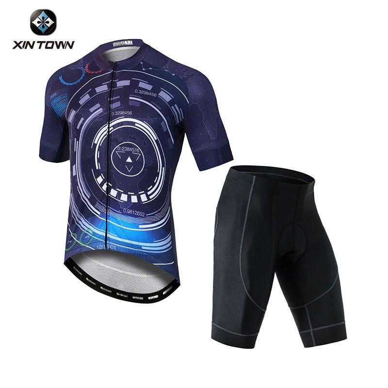Mens Cycling Jersey Shorts Set - Quick-Dry Breathable Short Sleeve Kit Road Bike Riding In