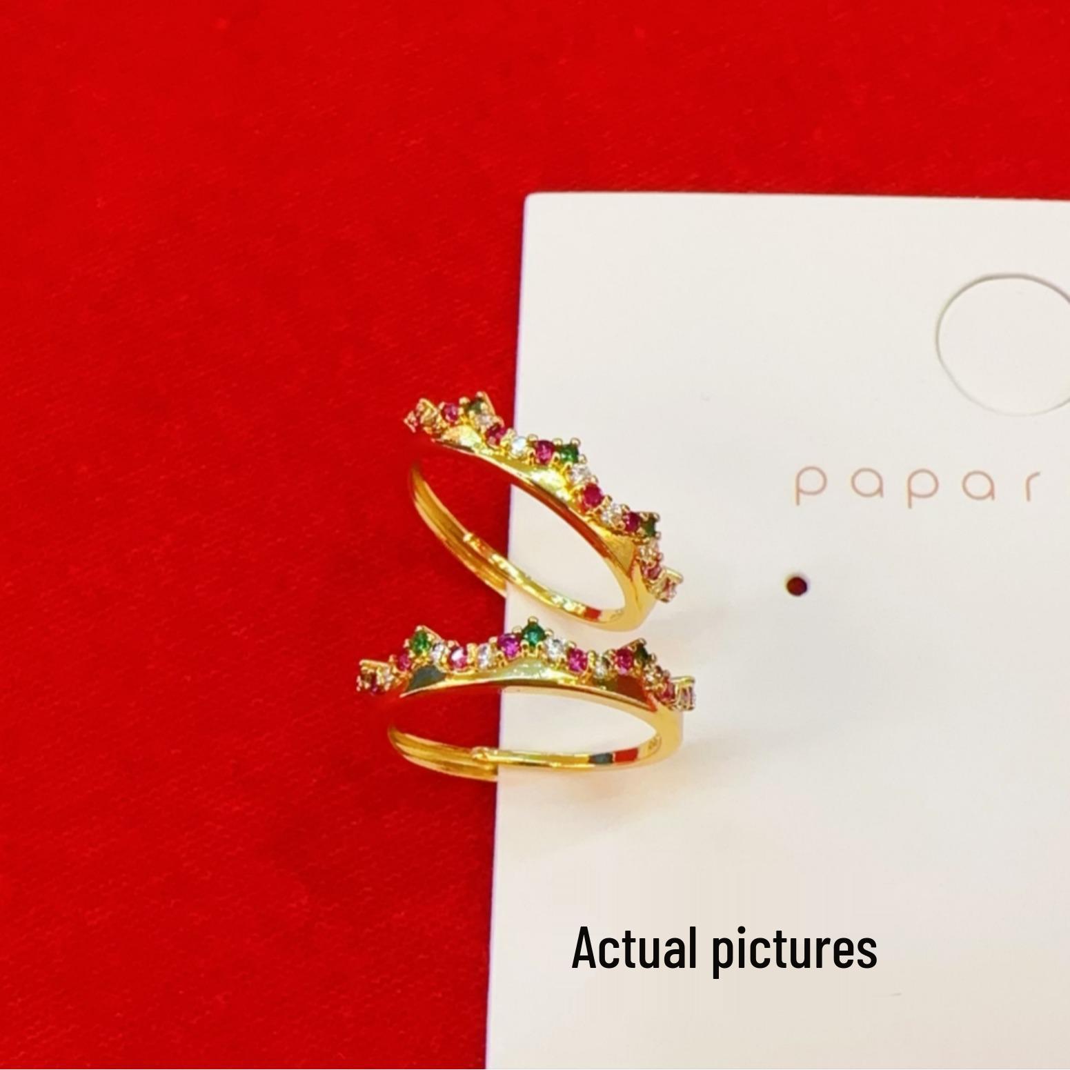 Gold-Tone Adjustable Ring with Diamond and Gem Accents Adjustable