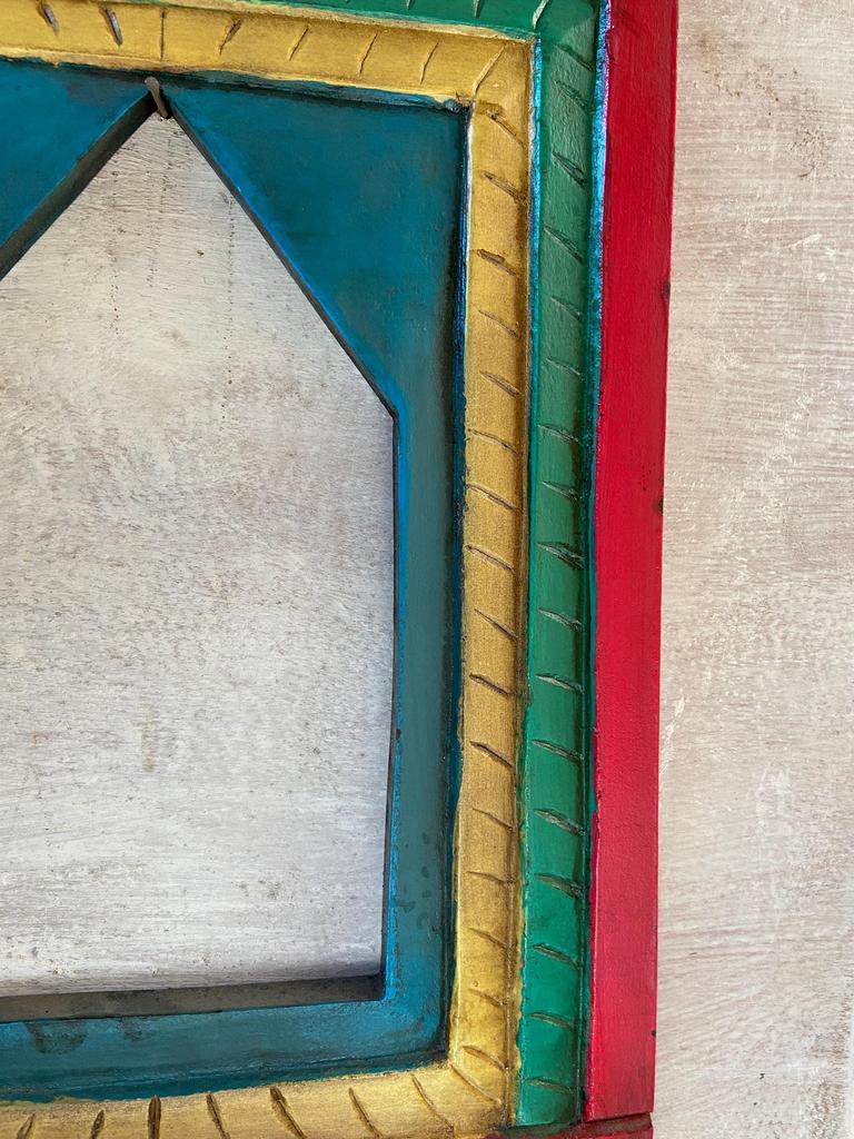 Hand-Carved Wooden Jharokha: Multi-Colored Folk Art Wall Decor