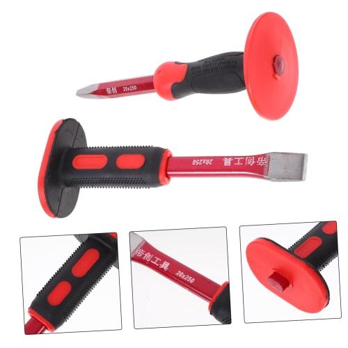 SOLUSTRE Wide Guarded Flat Chisel with Tungsten Half-Circle Lock and Handguard for Carving Rock, Concrete, and Brick, Heavy-Duty, Chrome Vanadium Stee