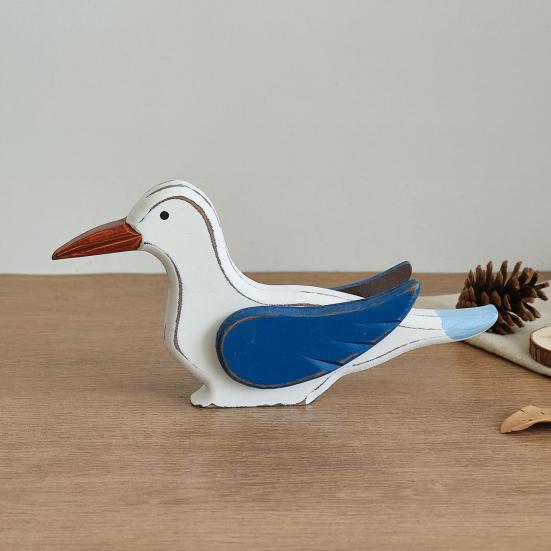 Wood Bird Statue, Nautical Seagull Figurine, Coastal Ocean Standing Sea Bird Statue for Home Bathroom, Living Room, Table Decor