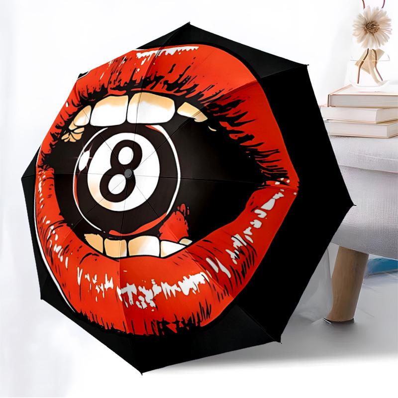 1PC Lips Eight Ball Automatic Folding Umbrella - Compact 8-Rib Design, Durable Plastic & Iron, Lightweight for Outdoor Daily Use, Festive Gift042
