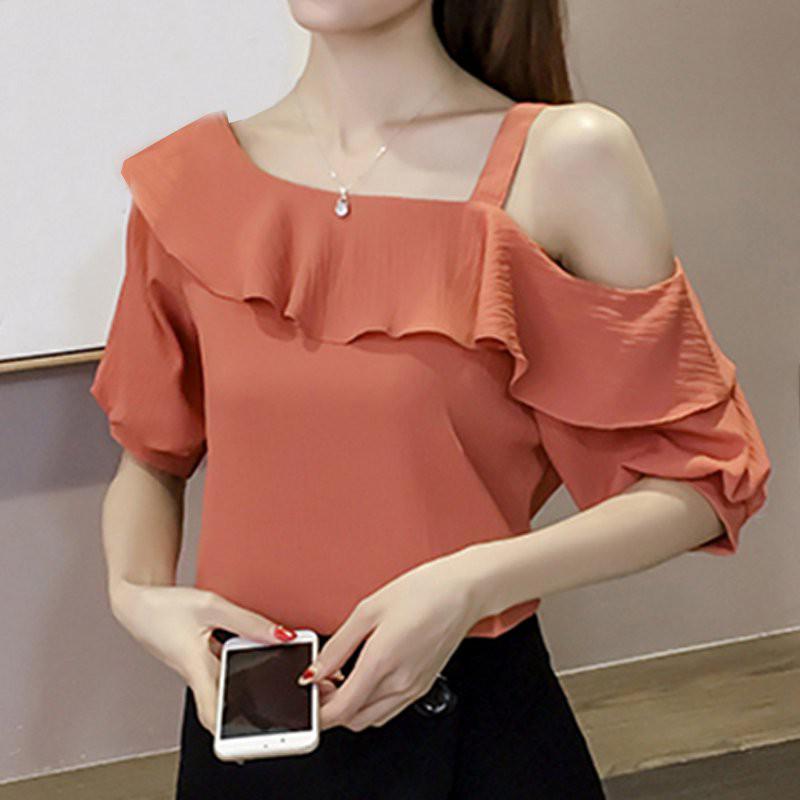 one shoulder chiffon top