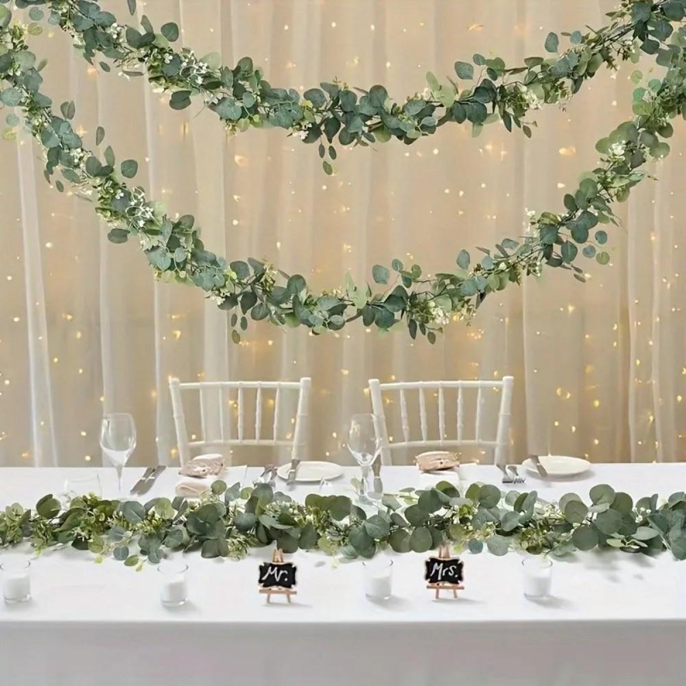 Realistic Fake Eucalyptus Vine Wall Hanging Vine Archway Artificial Plants Greenery Garland White Flowers Eucalyptus Leaves