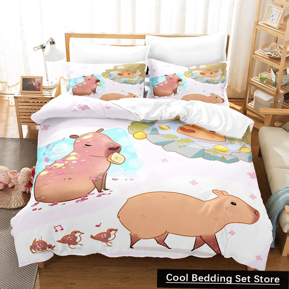

2023 Kawaii Capybaras Bedding Set Single Twin Full Queen King Size Bed Set Aldult Kid Bedroom Duvetcover Sets 3D bed cover set US Queen(228x228cm)