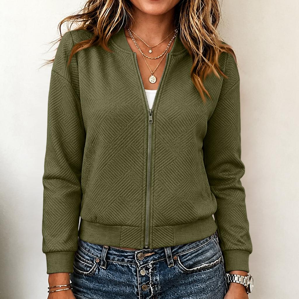 Women's Knitted Zip Front Cardigan Long Sleeve Color Casual Jacket