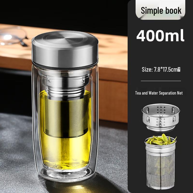MINGHUI Double Wall Glass Tea Infuser Bottle 400ml