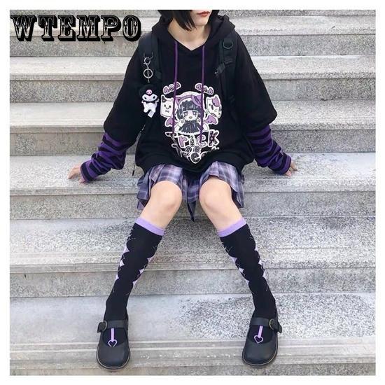 

Японская теплая искусственная двухсекционная бархатная спортивная толстовка с капюшоном, милый и милый полосатый свитер, свободный пуловер большого размера