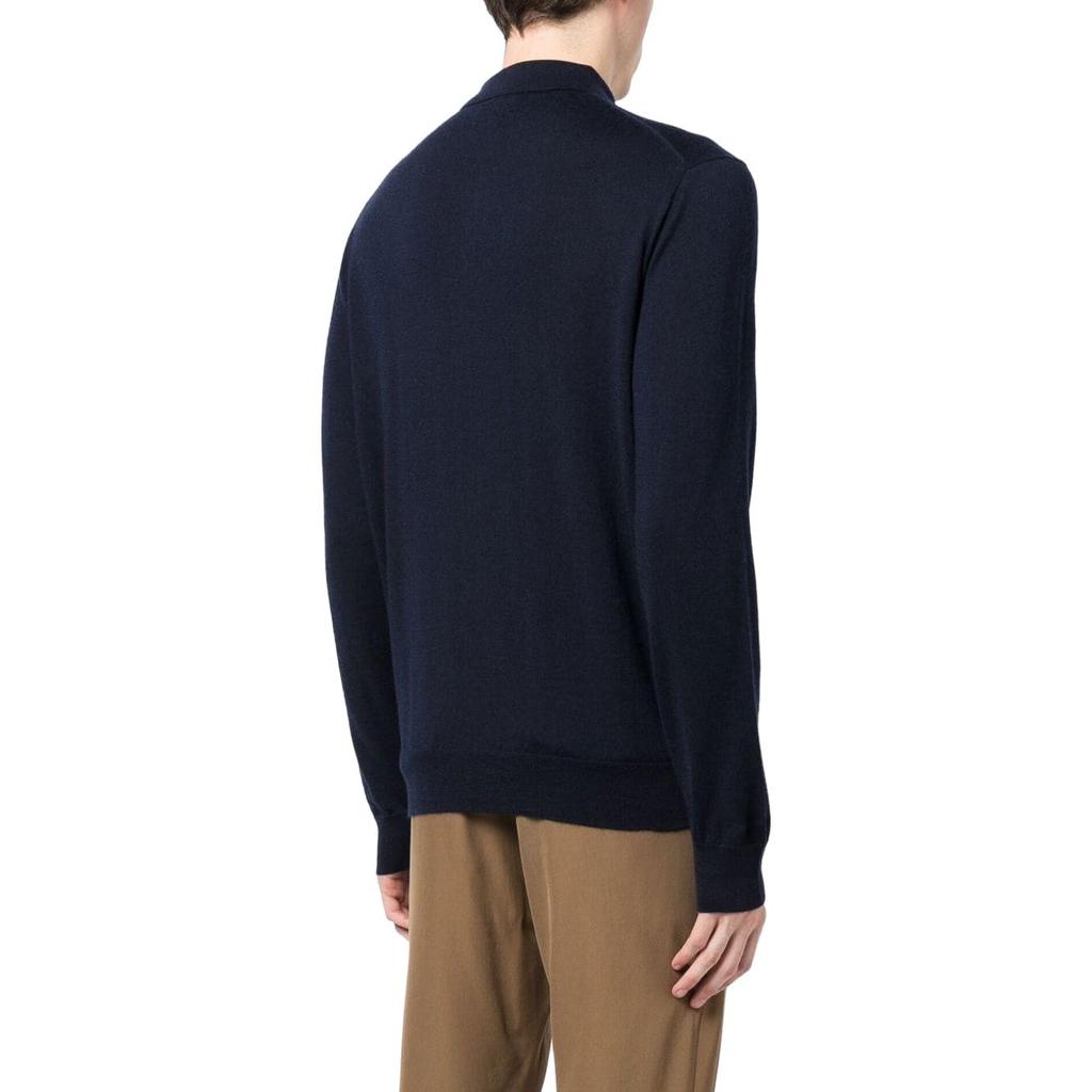 Polo Ralph Lauren Einfarbiges Logo Bestickt Langarm Strick-Poloshirt Herren Oberteile Blau 710876852-003