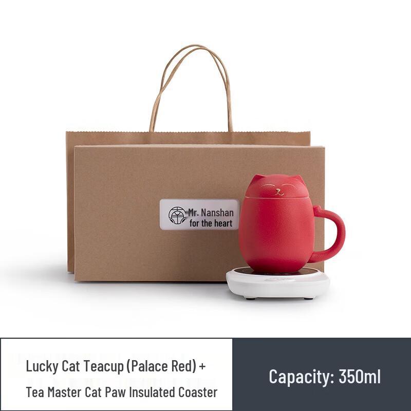 

Lucky Cat Ceramic Tea Mug with Heating Coaster