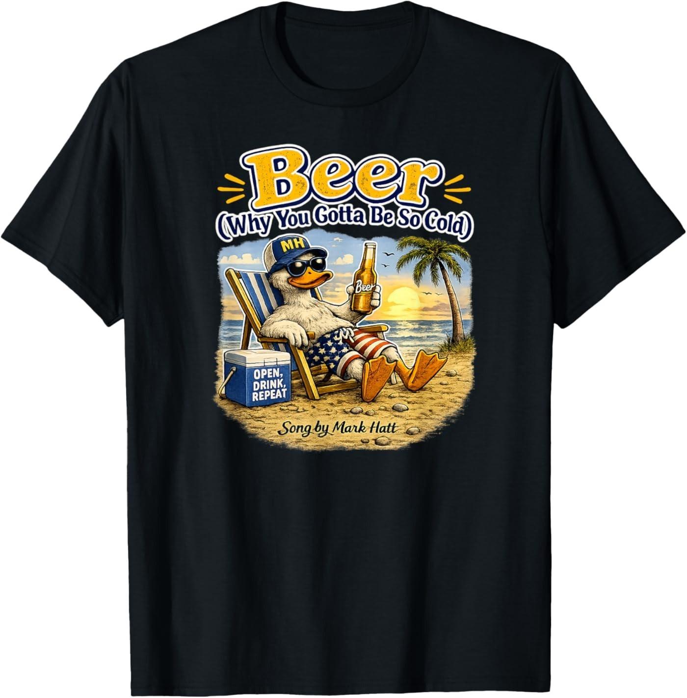 USA Duck Drinking Beer on the Beach Song tee T-Shirt XXL