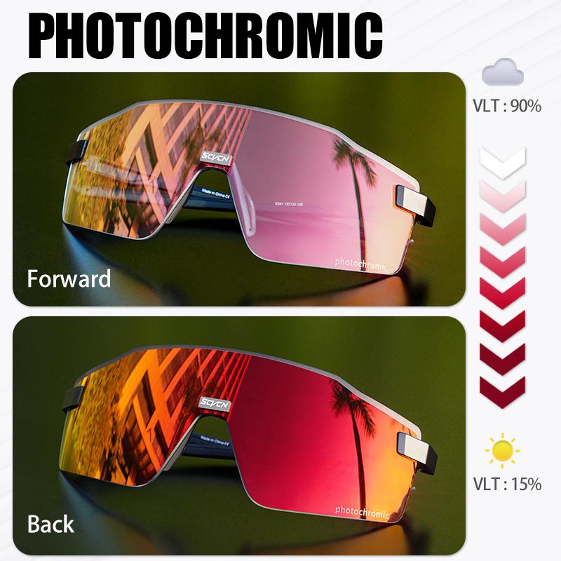 SCVCN Farbige photochrome Radsportbrille Sonnenbrille für Herren Radsport Straßen- und Mountainbike-Brille sowie für Damen Freizeit Wandern Winddicht