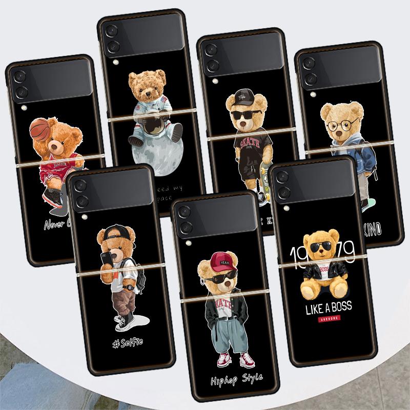 

Модный брендовый чехол Bear для Samsung Galaxy Z Flip 4 3 5G, черный твердый чехол ZFlip 4 3, роскошный противоударный бампер Samsung Z Flip 3
