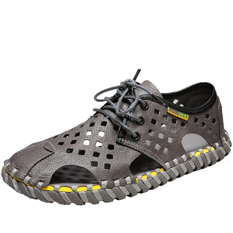 

Мужские сандалии ручной работы с мягкой подошвой из полиуретана со шнуровкой для комфортного отдыха на пляже. Дышащие сандалии 44 серый