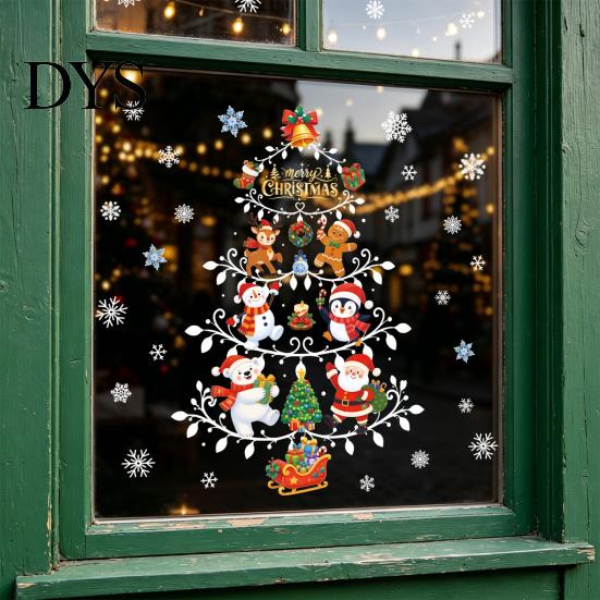 PVC Window Decorations for Christmas Reusable Clings, Double Sided Static Glass Stickers, Snowman Snowflake Elk Reindeer Stickers Santa Claus