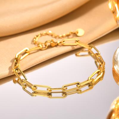 Vnox Simple 5mm Rectangle Chain Bracelets for Men Women Stainless Steel Unisex Paperclip Links Wristband